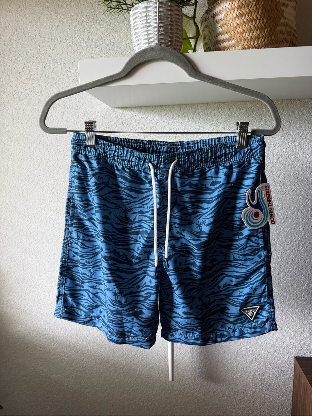 Men's Blue Patterned Swim Trunks